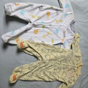 2 Carters size 3 month fleece sleepers gender neutral safari and duck prints